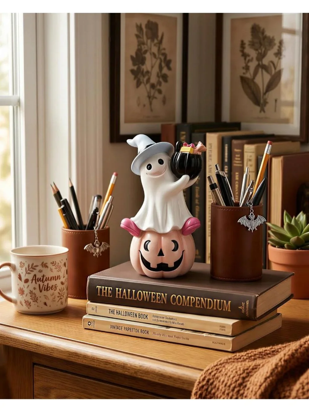 Multicolor Halloween Ghost Or Pumpkin Figurine Witch Hat Cute Resin Spooky Décor